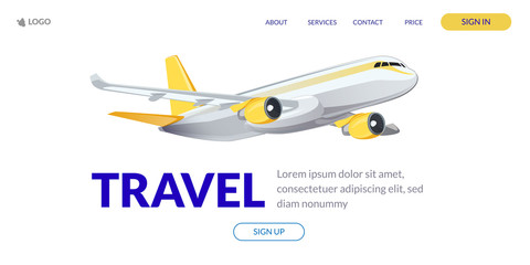 Web page design template for project delivery, transport, airplane. Modern vector illustration concepts.