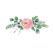 floral bouquet design: garden pink Rose flower, anemone Eucalyptus branch greenery leaves.