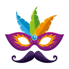 Poster - carnival mask with feathers and mustache