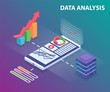 © Наталья Кириллова - Isometric Analysis data and cloud processind big data. Can use for web banner, infographics, and other images. Flat isometric vector illustration on violet background.