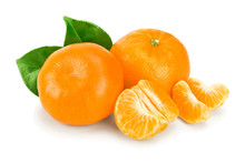 Tangerine Or Mandarin Fruit With Leaves Isolated On White Background