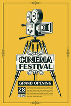 Cinema Poster With Retro Movie Camera Background