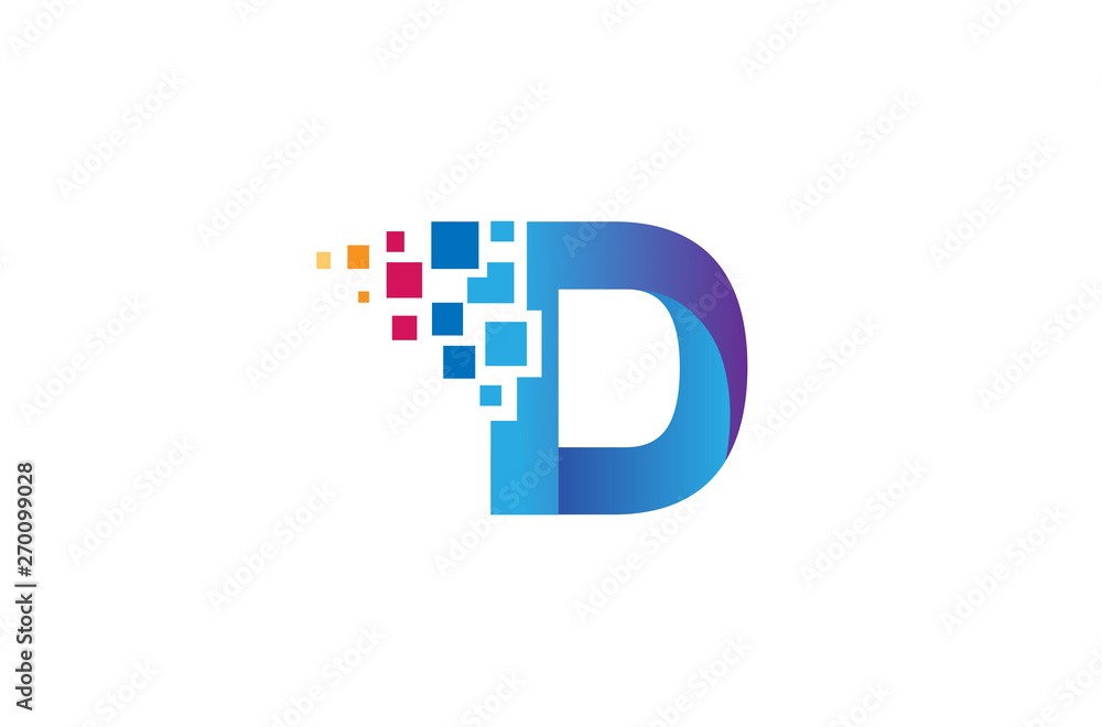 Creative D Letter Pixel Logo Design Symbol Vector Illustration - obrazy, fototapety, plakaty 