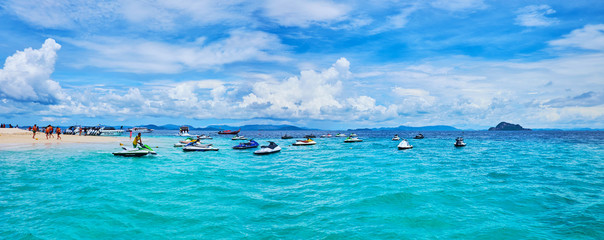 Poster - Panorama with rocking watercrafts, Khai Nai island, Phuket, Thailand