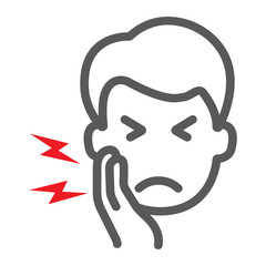 Wall Mural - toothache line icon, body and pain, tooth pain sign, vector graphics, a linear pattern on a white ba