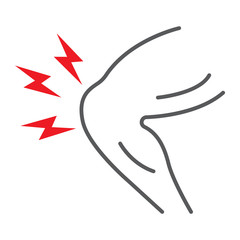 Wall Mural - knee pain thin line icon, body and sick, leg ache sign, vector graphics, a linear pattern on a white