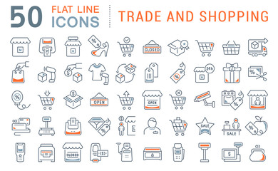 Wall Mural - Set Vector Line Icons of Trade and Shopping