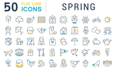 Poster - Set Vector Line Icons of Spring