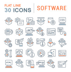 Set Vector Line Icons of Software