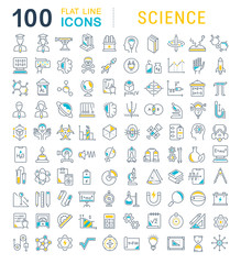 Wall Mural - set vector line icons of science