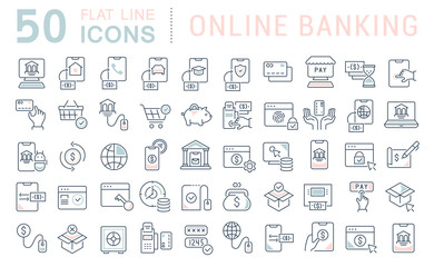 Wall Mural - Set Vector Line Icons of Online Banking