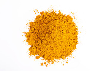 Turmeric powder isolated on white background.