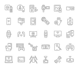 Poster - Set Vector Line Icons of Modern Gadgets