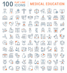 Wall Mural - set vector line icons of medical education