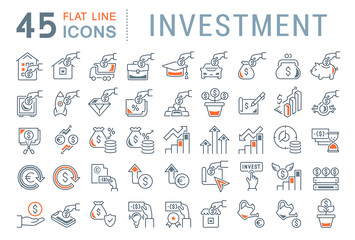 Set Vector Line Icons of Investment