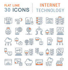 Wall Mural - set vector line icons of internet technology