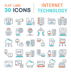 Wall Mural - set vector line icons of internet technology