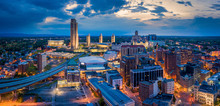 Aerial Panorama Of Albany, New York Downtown At Dusk. Albany Is The Capital City Of The U.S. State Of New York And The County Seat Of Albany County