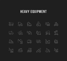 Poster - Set Vector Line Icons of Heavy Equipment