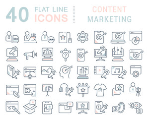 Wall Mural - set vector line icons of content marketing