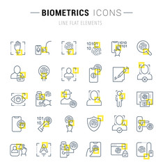 Poster - Set Vector Line Icons of Biometrics