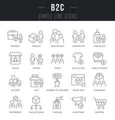 Wall Mural - Set Vector Line Icons of B2C