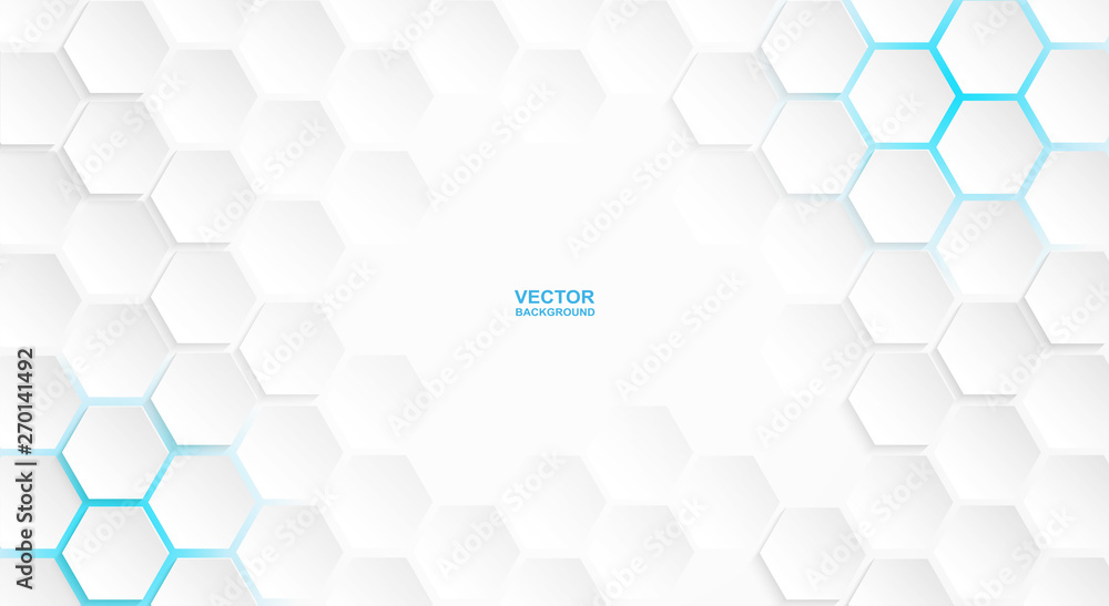 Abstract. Hexagon white background , blue light and shadow. Vector ...