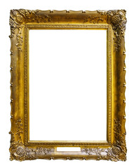 Picture gold wooden ornate frame for design on  isolated background