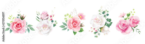 Photo Floral romantic bouquets for wedding invite or greeting card