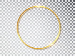 Wall Mural - gold shiny glowing vintage frame with shadows isolated on transparent background. golden luxury real