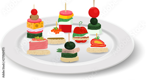 Fotografía colorful canapes in the white plate on the white background