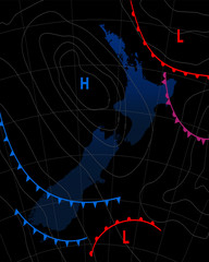 Wall Mural - weather map of the new zealand . meteorological forecast on a dark background.editable vector illust