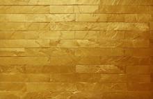 Golden Slate Stone Wall Texture In Natural Pattern With High Resolution For Background And Design Art Work.