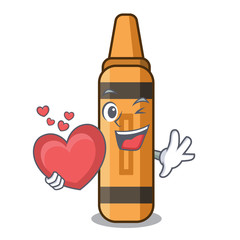 Sticker - With heart orange crayon in the cartoon shape