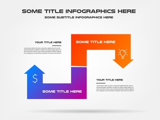 Aufkleber - Icons infographics with arrows. Element of chart, graph, diagram with 2 options - parts, processes, timeline. Vector business template for presentation, workflow layout, annual report