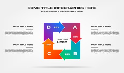 Icons infographics with arrows. Element of chart, graph, diagram with 4 options - parts, processes, timeline. Vector business template for presentation, workflow layout, annual report