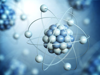 Atoms 3d rendering, protons neutrons and electrons
