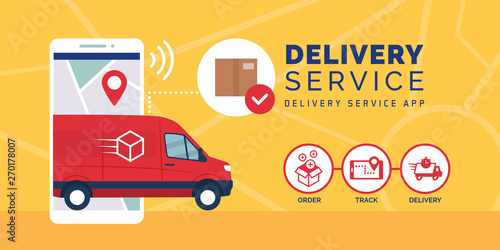 Fotomural Fast delivery service app on smartphone