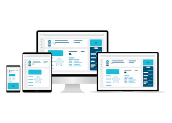 Web Design. Website template for monitor, laptop, tablet, phone. Elements for mobile and web applications. User Interface UI and User Experience UX content organization. landing page, banner.