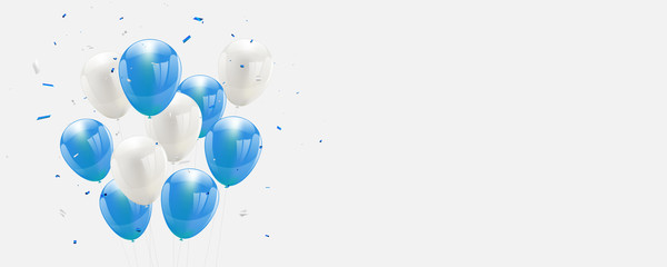 blue balloons, vector illustration. Confetti and ribbons, Celebration background