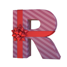 Gift Box With Red Ribbon Bow 3d Font, Present Alphabet, Letter R