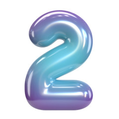 Canvas Print - Round purple and blue font, balloon like letters and numbers, 3d rendering number 2