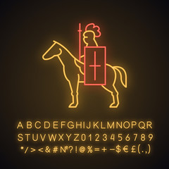 Sticker - Horse knight with flag neon light icon