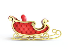 Christmas Santa Sleigh  - Red And Golden Sledge  3d Rendering