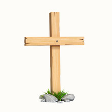 Wooden Cross Isolated On White Background 3d Rendering
