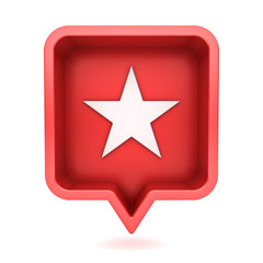 Fototapete - 3d social media notification Favorite love like star icon in red rounded square bubble pin isolated on white background with shadow 3D rendering