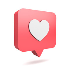 Poster - 3d social media notification love like heart icon in red rounded square pin isolated on white background with shadow 3D rendering