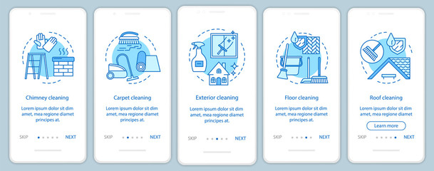 Additional cleaning services onboarding mobile app page screen, linear concepts