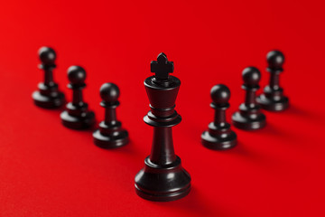 Sticker - Chess business success, leadership concept. Red background.