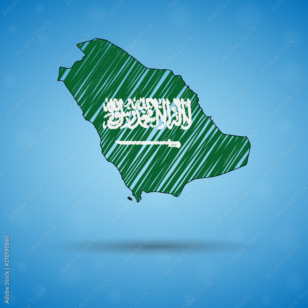 Saudi Abstract Map Scribble map of Saudi Arabia. Sketch Country map for infographic ...